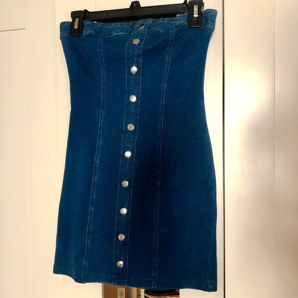 Strapless Denim Mini Dress - Picture 1 of 2